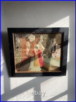 Vintage 19th Century Framed English Mourning Woolwork Picture On Fabric