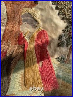 Vintage 19th Century Framed English Mourning Woolwork Picture On Fabric