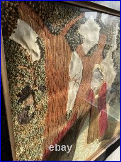 Vintage 19th Century Framed English Mourning Woolwork Picture On Fabric