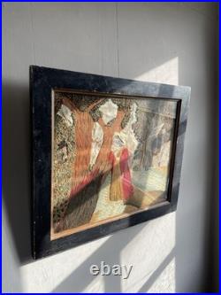 Vintage 19th Century Framed English Mourning Woolwork Picture On Fabric