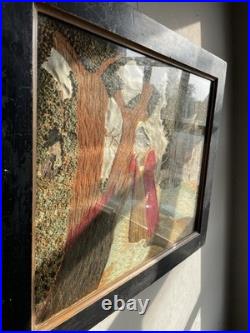 Vintage 19th Century Framed English Mourning Woolwork Picture On Fabric