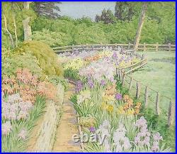 Vintage ART DECO Painting English Summer Garden FRANCES DRUMMOND (fl. 1896-1925)