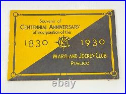 Vintage Antique 1930 Centennial Anniversary Maryland Jockey Club Pimlico Book