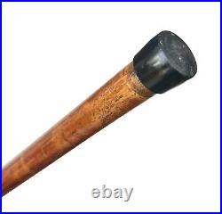 Vintage Antique 19C English Horn Gold Mount Wood Swagger Knob Walking Stick Cane