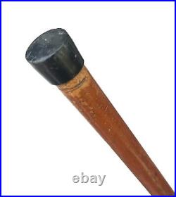 Vintage Antique 19C English Horn Gold Mount Wood Swagger Knob Walking Stick Cane