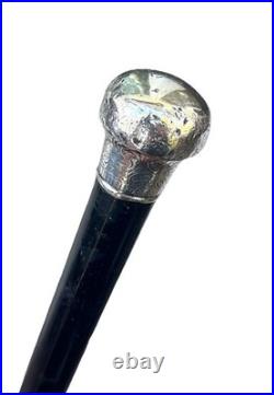 Vintage Antique 19C English Sterling Silver Wood Swagger Knob Walking Stick Cane