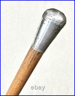 Vintage Antique 19C English Sterling Silver Wood Swagger Knob Walking Stick Cane