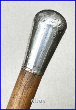 Vintage Antique 19C English Sterling Silver Wood Swagger Knob Walking Stick Cane