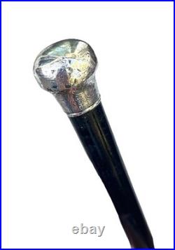 Vintage Antique 19C English Sterling Silver Wood Swagger Knob Walking Stick Cane