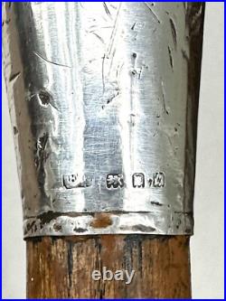 Vintage Antique 19C English Sterling Silver Wood Swagger Knob Walking Stick Cane