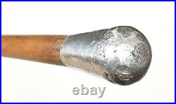 Vintage Antique 19C English Sterling Silver Wood Swagger Knob Walking Stick Cane