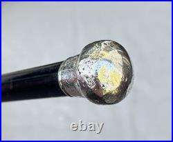 Vintage Antique 19C English Sterling Silver Wood Swagger Knob Walking Stick Cane