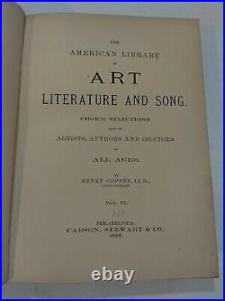 Vintage Antique American library of art literature & song Vol. VI 1886 Book Rare