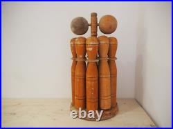 Vintage Antique Early 20th-Century English Wooden Skittle Set