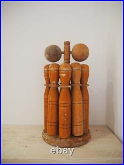 Vintage Antique Early 20th-Century English Wooden Skittle Set