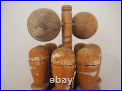 Vintage Antique Early 20th-Century English Wooden Skittle Set