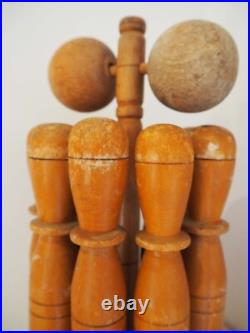 Vintage Antique Early 20th-Century English Wooden Skittle Set