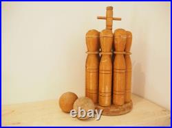 Vintage Antique Early 20th-Century English Wooden Skittle Set