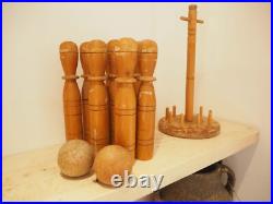 Vintage Antique Early 20th-Century English Wooden Skittle Set