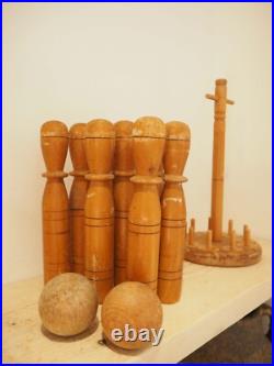 Vintage Antique Early 20th-Century English Wooden Skittle Set