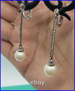 Vintage Antique English 925 Sterling Silver Faux Pearl Earrings