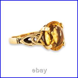 Vintage / Antique English 9k Yellow Gold Citrine Celtic Knot Ring 7.75