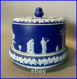 Vintage Antique English Blue Jasperware Covered Serving Dish Cheese Dome