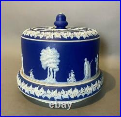 Vintage Antique English Blue Jasperware Covered Serving Dish Cheese Dome