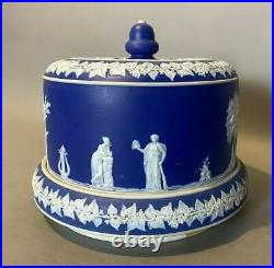 Vintage Antique English Blue Jasperware Covered Serving Dish Cheese Dome