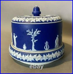 Vintage Antique English Blue Jasperware Covered Serving Dish Cheese Dome