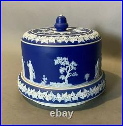 Vintage Antique English Blue Jasperware Covered Serving Dish Cheese Dome