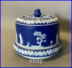 Vintage Antique English Blue Jasperware Covered Serving Dish Cheese Dome