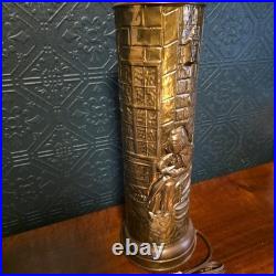 Vintage Antique English Brass Figural Scenic Embossed Lamp