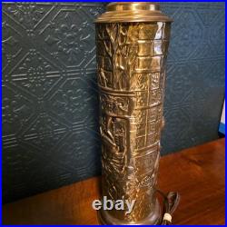 Vintage Antique English Brass Figural Scenic Embossed Lamp