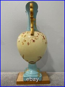Vintage Antique English Ceramic Blue & Yellow Vase with Flowers Decoration