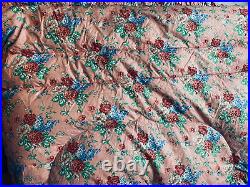 Vintage Antique English Cotton Double Feather Down Pink Roses Eiderdown Quilt