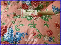 Vintage Antique English Cotton Double Feather Down Pink Roses Eiderdown Quilt