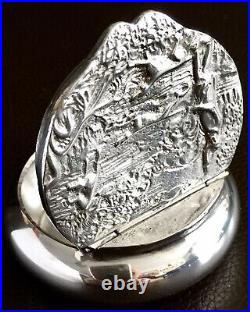 Vintage / Antique English Country Scene Pewter Snuff Box / Pill Box (84.5g)