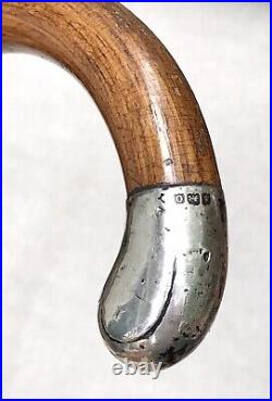 Vintage Antique English Hallmarked Sterling Tip Crook Handle Walking Stick Cane