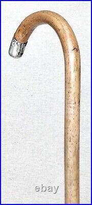 Vintage Antique English Hallmarks Sterling Silver Crook Walking Stick Cane Old