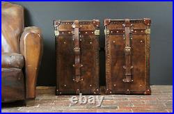 Vintage Antique English Handmade Bridle Leather Occasional Side Table Trunk Gift