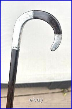 Vintage Antique English JH Sterling Silver Square Shape Shaft Walking Stick Cane