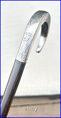 Vintage Antique English JH Sterling Silver Square Shape Shaft Walking Stick Cane