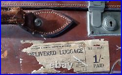 Vintage Antique English LEATHER Case Suitcase Luggage