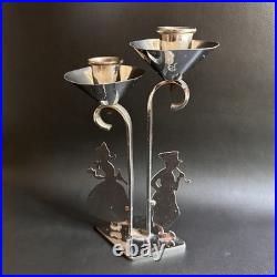Vintage Antique English Made Art Deco Chrome Silhoette Candle Holder Candelabra
