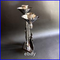 Vintage Antique English Made Art Deco Chrome Silhoette Candle Holder Candelabra