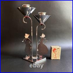 Vintage Antique English Made Art Deco Chrome Silhoette Candle Holder Candelabra