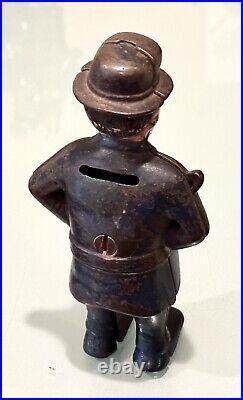 Vintage Antique English Policeman Cast Iron Toy Money Coin Safe Box Piggy Bank