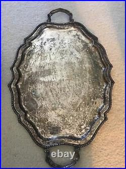 Vintage Antique English Silver plated Gallery Oval Ornate Serving Tray 23L