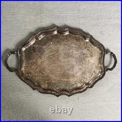 Vintage Antique English Silver plated Gallery Oval Ornate Serving Tray 23L